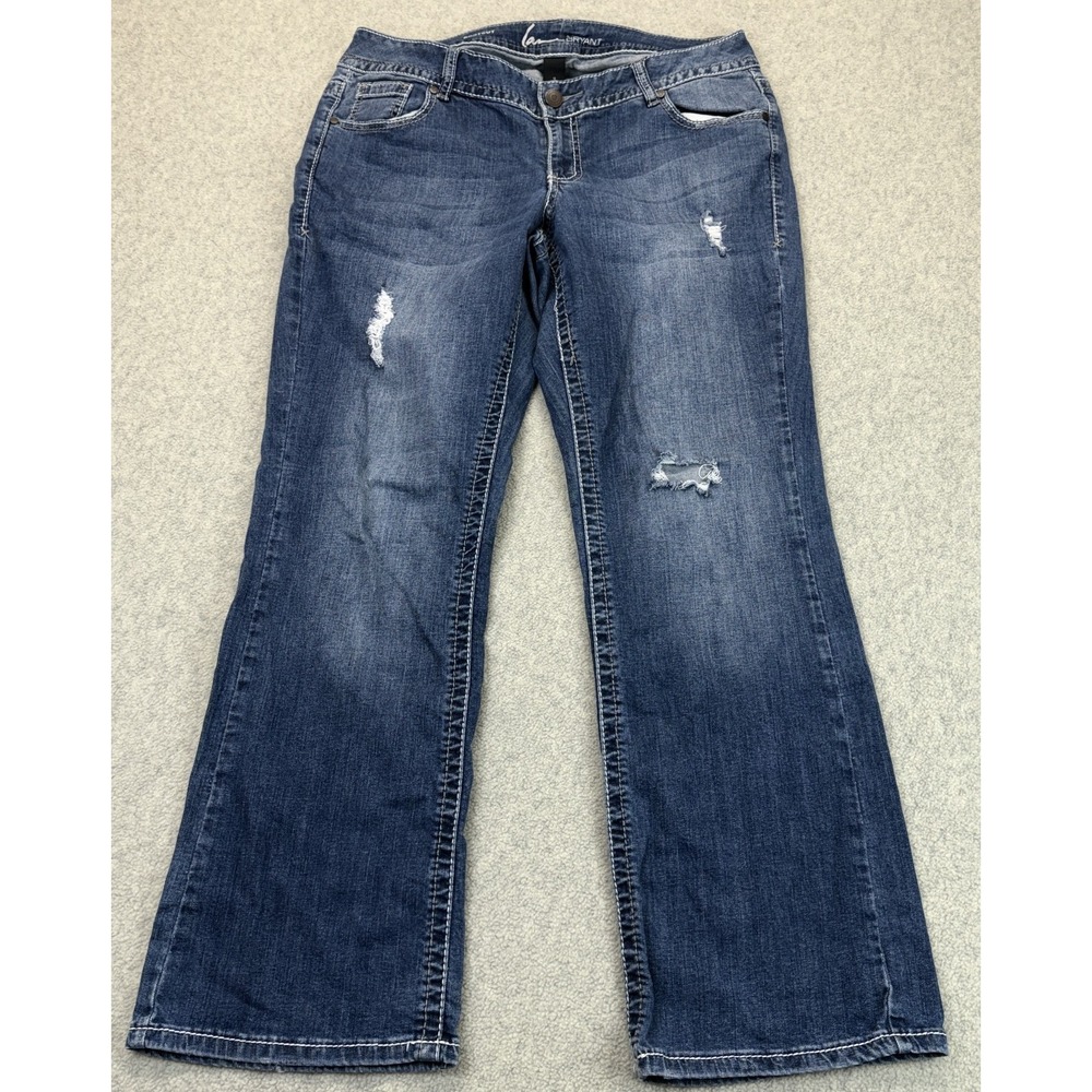 Lane Bryant Womens Bootcut Jeans Blue Mid Rise Denim Distressed Whisker 16